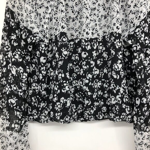 Joie Floral Print Caillie long sleeve Top Black White balloon sleeve Blouse M - Picture 9 of 15